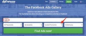 AdEspresso Facebook ads gallery is a search engine for ads