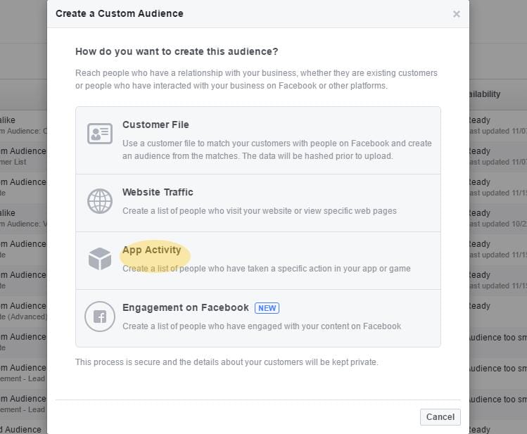 Create an audience from app activity (including the Facebook comments plugin)