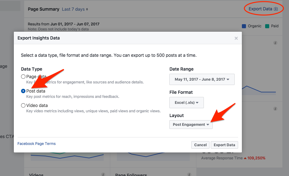 Download Facebook Insights to filter your data