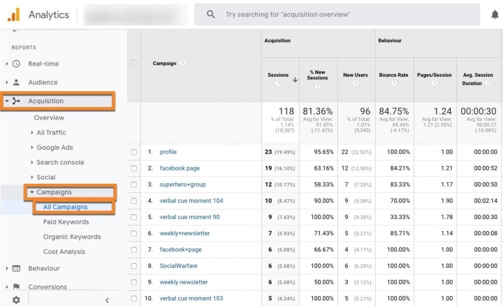 Find information on your campaigns in Google Analytics
