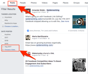 Use Facebook search to manually find mentions of your business.