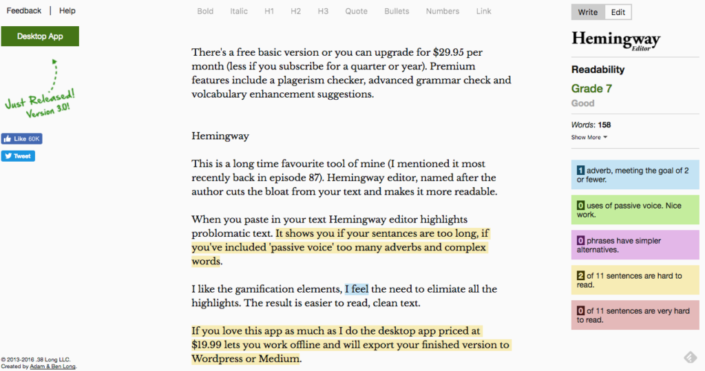 Hemingway gameifies blog editing