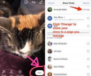 Share stories to a Facebook page you manage.