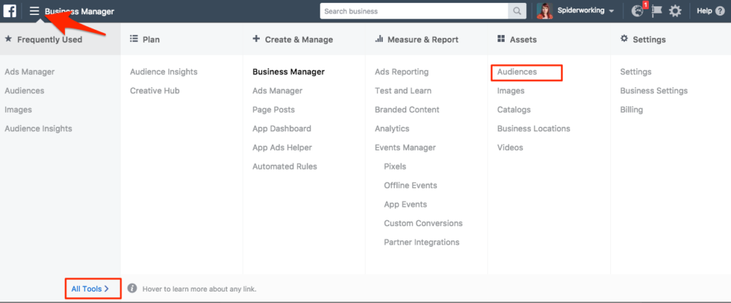 Use the Audiences tab in ads manager