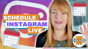woman with hand up against a background of Instagram logo and a calendar icon