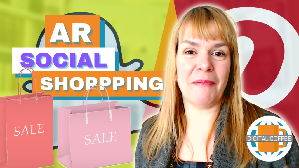 shopping bags, the snapchat logo, the pinterest logo and amanada