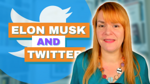 Amanda and the twitter bird in front of text reading 'Elon Musk and Twitter'