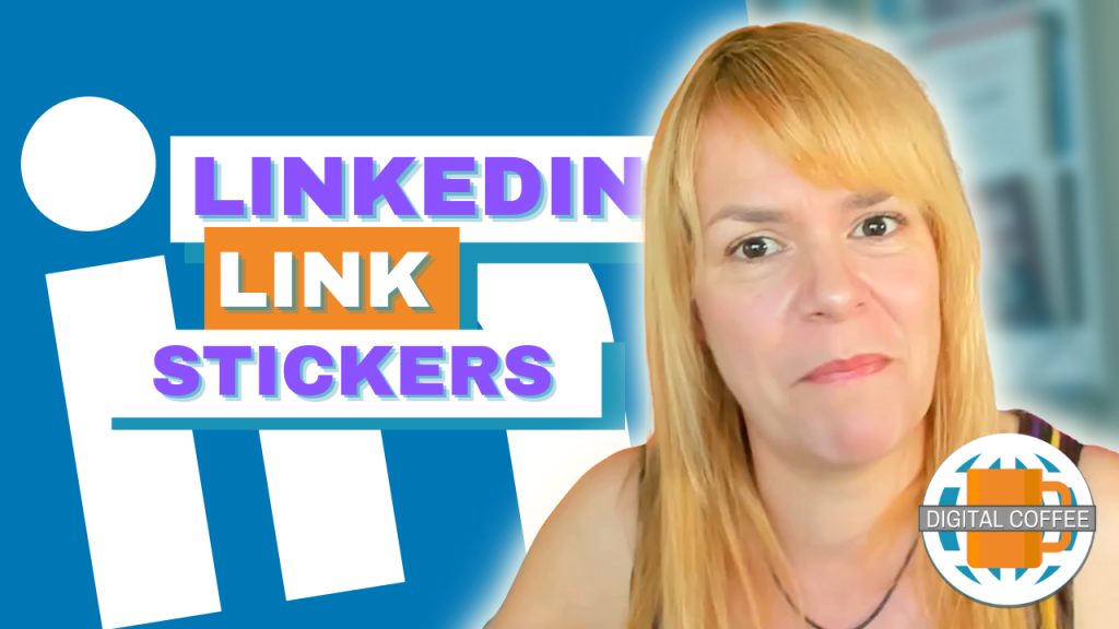 She looks like she's about to say something, could it be 'LinkedIn Link Stickers'? Those are the words floating next to her head.