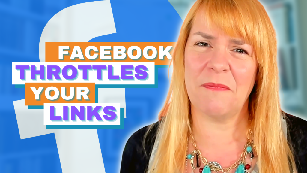 Amanda is about to say something, the words 'Facebook throttles your links' slide towards her