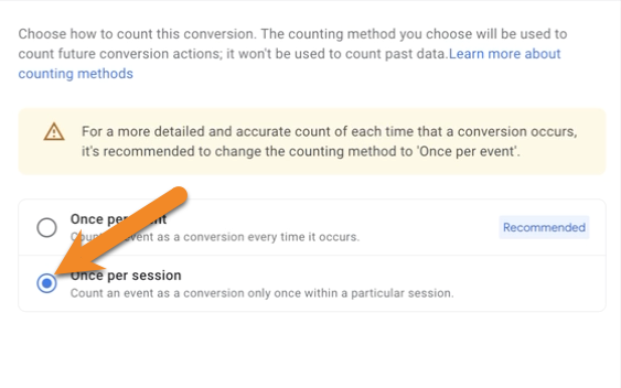 Arrow points at 'Once per session' button